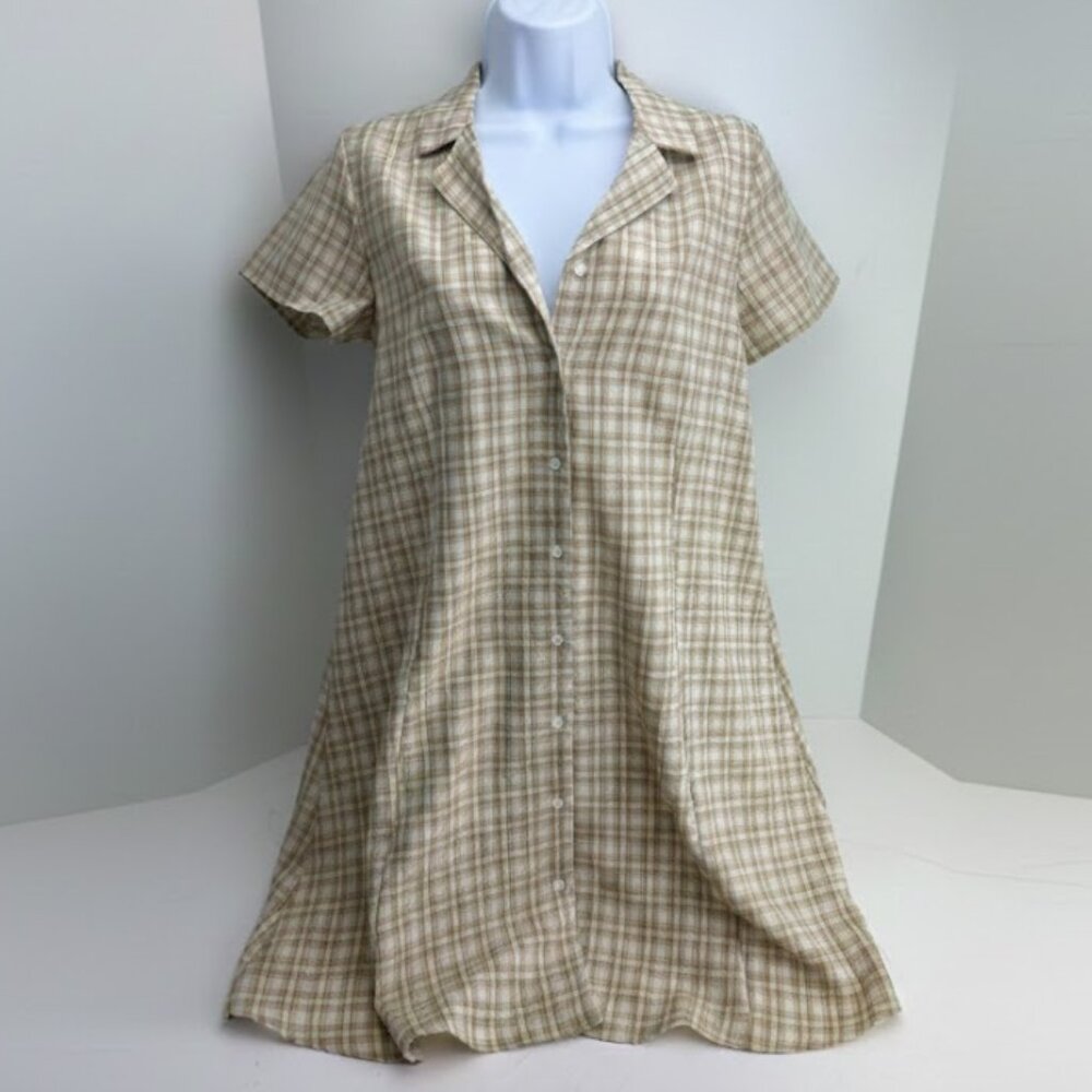 24 Colours Women Tan Green Checkered Mini Shift Dress Size Small 36